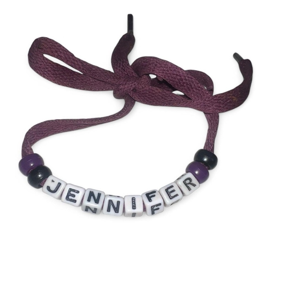 Purple and White Beaded Bracelet